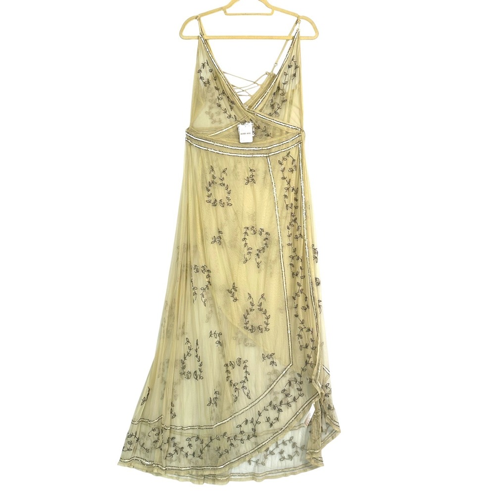 Free People Maxi Dress Sky Fall Embellished‎ Mesh Wrap Maxi Nude Sheer L NWT - Picture 3 of 14